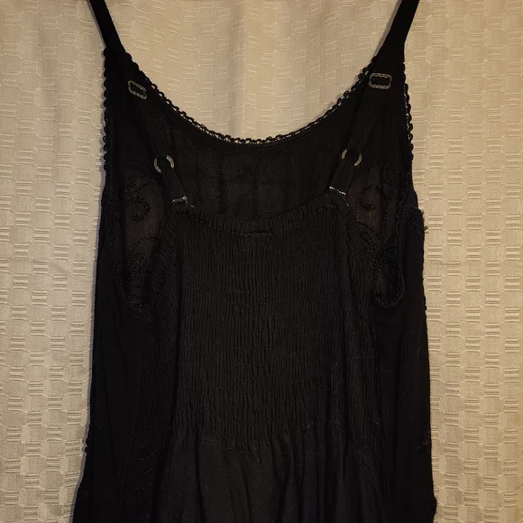 Women's Black Tie Front Emroidered Maxi Dress Boho Whimsygoth Stretchy - Picture 5 of 6